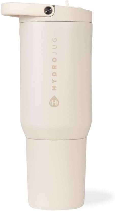 HydroJug Sport - Stainless Steel Tumbler with Straw, Vacuum Insulated, 20oz Leakproof Water Bottle, Ergonomic Design, Reusable, Dishwasher Safe, Rubber Base, Durable for Gym or Outdoors, Cream