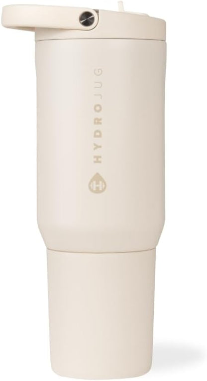 HydroJug Sport - Stainless Steel Tumbler with Straw, Vacuum Insulated, 20oz Leakproof Water Bottle, Ergonomic Design, Reusable, Dishwasher Safe, Rubber Base, Durable for Gym or Outdoors, Cream