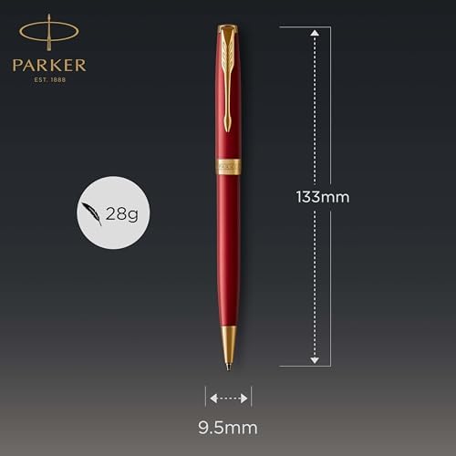 Parker Sonnet Ballpoint Pen | Red Lacquer with Gold Trim | Medium Point Black Ink | Gift Box