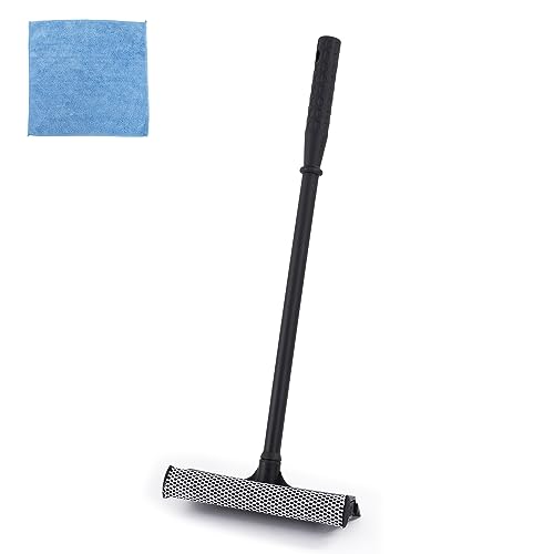 Matthew All Purpose Window Squeegee w/Premium Microfiber Cloth,Car Squeegee Windshield Cleaning Sponge and Rubber Squeegee,2-in-1 Window Cleaner Sponge(8'') and Soft Rubber with Pole 20''(1Pack) - size: 8'' Blade