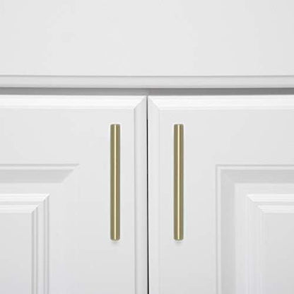 Amazon Basics Euro Bar Cabinet Pulls, Kitchen Drawer Handles, 5.38-inch Length, 3-inch Hole Center, 1/2-inch Diameter, Golden Champagne, 25-Pack