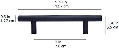 Amazon Basics Euro Bar Cabinet Handles, Drawer Pulls, 5.38-inch Length, 3-inch Hole Center, 1/2-inch Diameter, Matte Black, 10-Pack, AB1500-FB-10