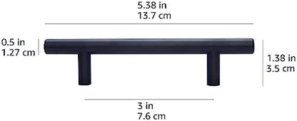 Amazon Basics Euro Bar Cabinet Handles, Drawer Pulls, 5.38-inch Length, 3-inch Hole Center, 1/2-inch Diameter, Matte Black, 10-Pack, AB1500-FB-10