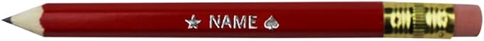 EZPENCILS & GIFTS - Golf Pencils Tipped with Eraser (1/2 a Pencil - Pew Pencils) - Red Colored Barrel - FREE-PERSONALIZATION - 2HB Black Lead - Custom Text - Non-Smear Eraser – Package of 10