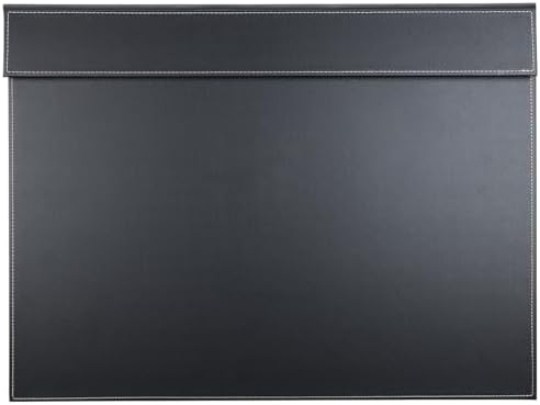 KINGFOM Ultra-Smooth PU Leather Desk Pad & Mat Office Desk Drawing & Writing Board A3/ A4 File Paper Clip Table Protector Mat on Top Large 24''x18'' (Black)