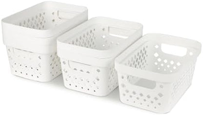Glad Plastic Baskets for Organizing, Set of 6 | Pantry Storage for Under Counter, Linen Closet, and Bathroom | Nesting Shelf Bins with Handles, 1 Gallon, White