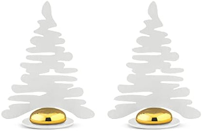 Alessi Barkplace Tree BM16S2 W - Set of Two Placecards with The Shape of a Christmas Tree, in Colored Steel with Epoxy Resin, White with Porcelain Magnet