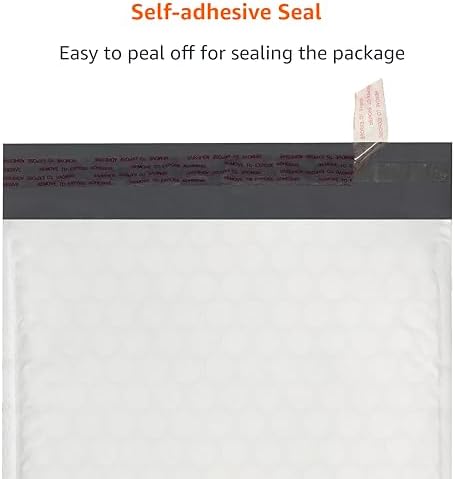 Amazon Basics Poly Bubble Self-Seal Mailers, Tear and Water Resistant Shipping Bags, 6" x 10", White/Grey, 50-Pack