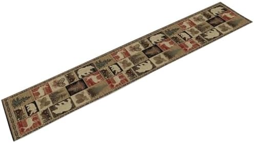Rustic Bear Table Runner, Vintage Cottage Country Style Pine Tree Elk Wildlife Dinner Runner for Home Kitchen Dining Table Decoration 13"x108"