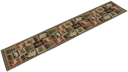 Rustic Bear Table Runner, Vintage Cottage Country Style Pine Tree Elk Wildlife Dinner Runner for Home Kitchen Dining Table Decoration 13"x36"