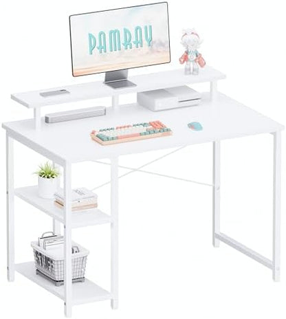 Pamray 33.5 Inch Small Computer Desk with Monitor Stand and Shelves