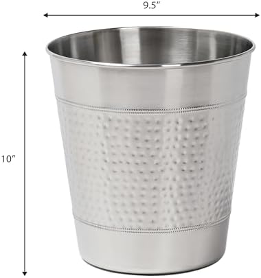 happimess Riley 2 Gal Hammered Steel Bin 10" H, Brushed Steel, Set of 2