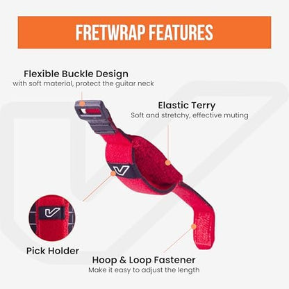 Gruv Gear Fret Wrap & Guitar Mute, Fretwrap for Acoustic, Electric & Bass | String Dampener Recording, Tapping & Practice Accessory (3 Pack, Small Red, Fits 4 String Bass, 6 String Guitar)