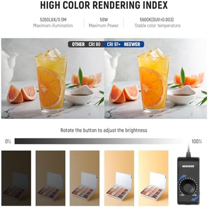NEEWER Upgraded Photo Studio Light Box, 24"x24" No Glare, 4 Color Backdrops, Cleaning Cloth, 160 LEDs 5600K CRI97+ Folding Mini Desk Photo Booth for Jewelry Electronics Product Photography, LP60