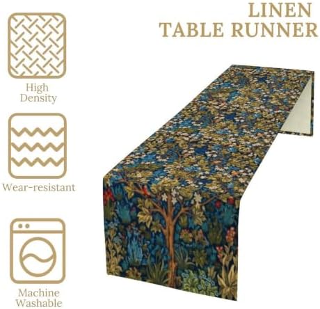 William Morris Floral Table Runner, Vintage Tree of Life Flowers Table Runner for Dining Table Decor 13 x 70 Inch