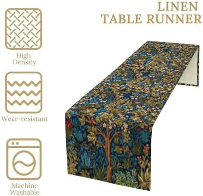 William Morris Floral Table Runner, Vintage Tree of Life Flowers Table Runner for Dining Table Decor 13 x 70 Inch