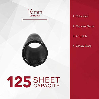 GBC Binding Spines/Spirals/Coils, 16mm, 125 Sheet Capacity, 4:1 Pitch, Color Coil, Black, 100 Pack (9665070)