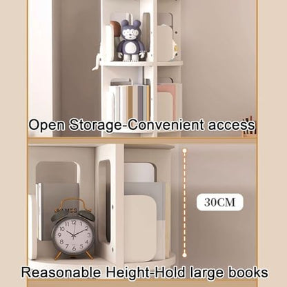 GAMAK Small Bookshelf with Storage for Kids 2-4 Tier Rotating Bookshelf with Brake Wheels 360° Display Wood Book Shelf Organizer for Bedroom Living Room Study Room (Size : Two)