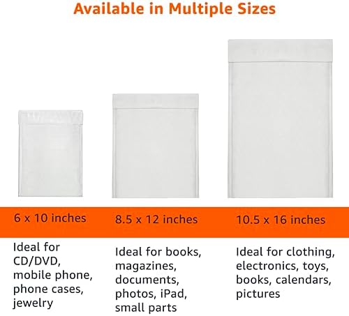 Amazon Basics Poly Bubble Self-Seal Mailers, Tear and Water Resistant Shipping Bags, 6" x 10", White/Grey, 50-Pack