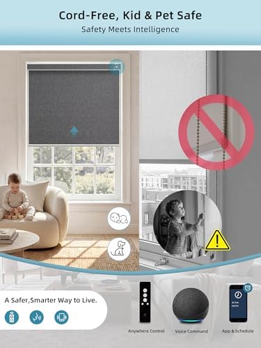 SmartWings Motorized Smart Roller Shades, 100% Blackout Eclipse Anchor Grey