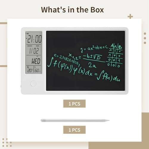 10.3 in LCD Desk Calendar Writing Tablet, Memory Aid Clock with Note Board, Rechargeable Task Planner with Time Date Temp Display, Includes Stylus, Gift for Retirement Men Women