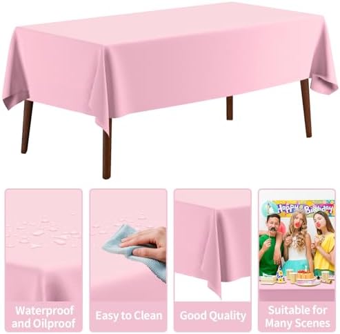 CXPSINC 54 Inch X 300 Feet Plastic Table Cover Roll Disposable Tablecloth with Slide Cutter for All Type/Shape Tables | Party, Banquet, Birthdays, Weddings(Pink, 300 Feet)