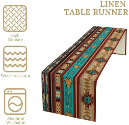 Aztec Table Runner,Ethnic Style Design Geometric Table Runners Dresser Scarves Table Setting Decor for Garden Farmhouse Wedding Party Holiday Dinner Home 13x120 Inch