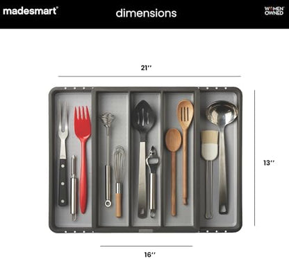 madesmart Classic Expandable Compartment Utensil Tray, Granite