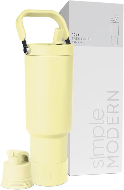 Simple Modern Trek Pivot | 40oz Flip Straw Tumbler with Handle | Water Bottle & Boot | Interchangeable Straw & Chug Lids | Insulated Stainless Steel Jug | Gym Sports Outdoors | Buttercup
