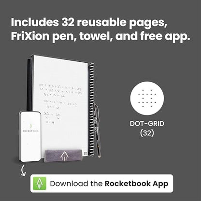 Rocketbook Core Reusable Smart Notebook, Letter Size 8.5x11, Navy Blue