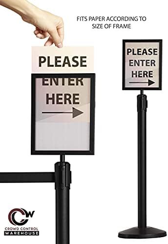 Crowd Control Warehouse Stanchion Post Top Sign Frame, 7 X 11 Inch Vertical