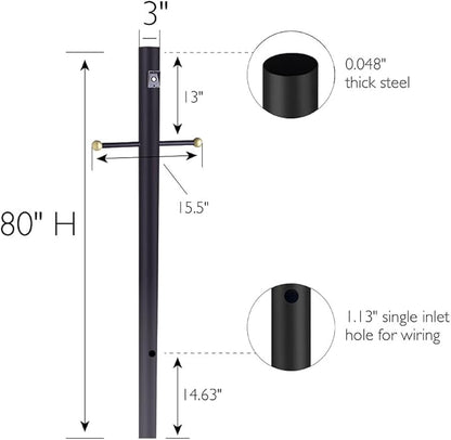 Design House 502047 Outdoor Steel Lamp Post with Plastic Cross Arm and Photo Eye, Dusk to Dawn Sensor, Black