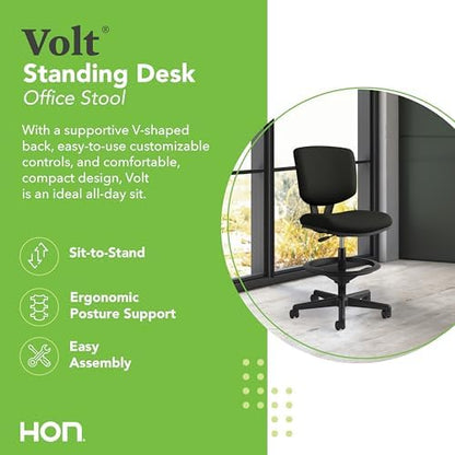 HON Volt Ergonomic Office Stool, Armless, Office Desk Computer Chair, Black