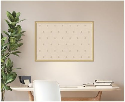 Kate and Laurel Framed Fabric Pinboard 38 x 26, Beige Botanical Block Print Printed Linen Classic Bulletin Board for Use as a Vision Board or Wall Organization, Florence Gold Frame