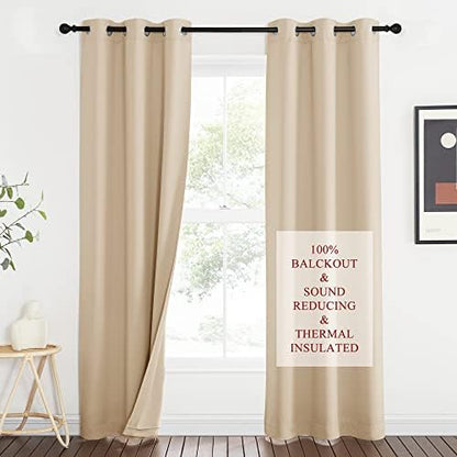 NICETOWN Living Room Noise Reducing Curtains, Privacy Protection & Completely Shaded Ring Top Drapes, Sound Preventing Insulated Window Treatment Curtain Panels(Biscotti Beige, 2 Pieces, W34 x L84)