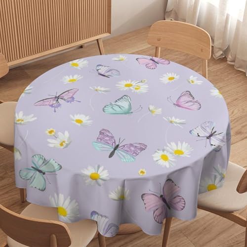 Butterfly Tablecloth, Watercolor Daisy Flowers Rustic Spring Summer Floral Butterfly Table Cover for Indoor Outdoor Patio Party Picnic Wedding Home Kitchen Dinner Table Decor, 36x36in