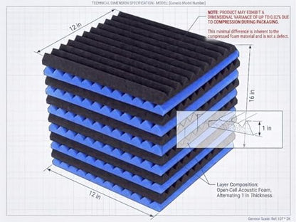 48 Pack 12 "X 12 "X1 Acoustic Panels Studio Soundproofing Foam Wedge Tiles, (24BLUE+24BLACK)