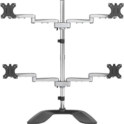 StarTech.com Desktop Quad Monitor Stand - Ergonomic VESA 4 Monitor Arm (2x2) up to 32" (17.6lb/8kg) - Free Standing Articulating Universal Pole Mount - Height Adjustable/Tilt/Swivel/Rotate (ARMQUADSS)