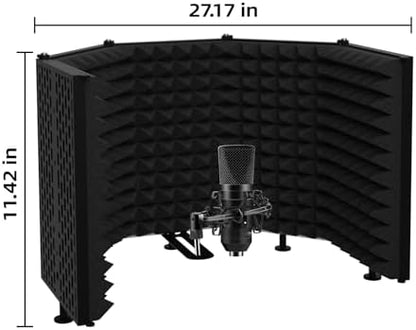 Microphone Isolation Shield – Foldable & Adjustable Soundproof Panel for Recording, Podcasting, Vocal Booth, Studio & Home Use (Five sides without stand)