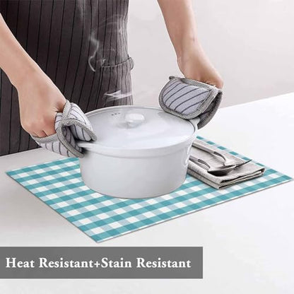 Rustic Teal White Buffalo Check Plaid Pattern Placemats Set of 6, Farmhouse Heat Resistant Washable Table Place Mats Cotton Table Linens Party Holiday Decor for Kitchen Dining Outdoor Indoor