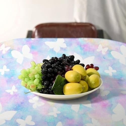Rainbow Butterfly Tablecloth, Colorful Pink Blue White Butterflies Cartoon Print Table Cover for Farmhouse Kitchen Dining Room Table Decor 60x120in