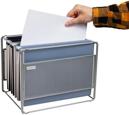 Mind Reader Hanging File Folder Organizer, Desktop Organizer, Storage, Office, Metal Mesh, Silver