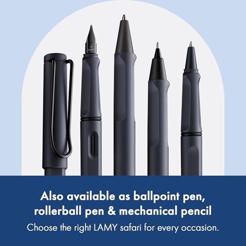 LAMY safari steel black - Fountain Pen with ergonomic grip & polished steel nib in size F - ideal for any Writing & Calligraphy - including LAMY T 10 blue cartridge - Right-Handed
