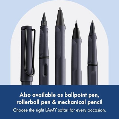 LAMY safari steel black - Fountain Pen with ergonomic grip & polished steel nib in size F - ideal for any Writing & Calligraphy - including LAMY T 10 blue cartridge - Right-Handed