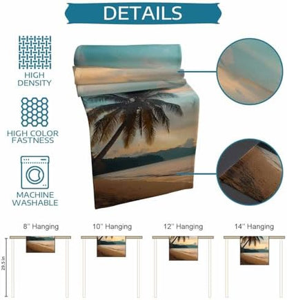 Sunset Beach Table Runner Dresser Scarf 13 x 72 Inch Tropical Coastal Ocean Palm Tree Nautical Table Runners Non-Slip Heat Resistant Kitchen Dining Table Decor for Home Holidays Indoor Outdoor