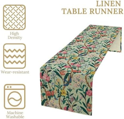 William Morris Floral Table Runner, Birds Butterflies and Bees Botanical Flower Original Design Print Table Runner for Home Party Dining Room Kitchen Decor 13x60 Inch