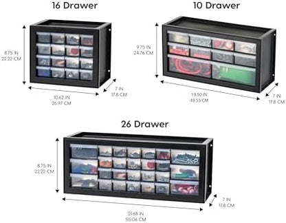 IRIS USA 16-Drawer Small Drawer Organizer, Garage Desk Storage, Black