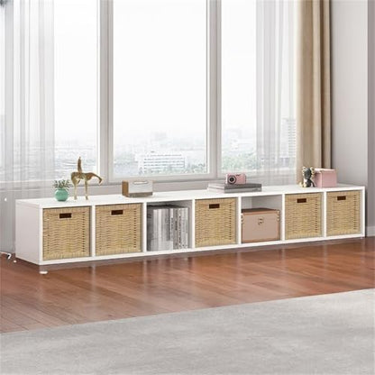 Lateral Filing Lumber Bookshelves Shelves Solid Wood Bookshelf, Floor-standing Storage Rack, Low Bookcase, Cube Storage Unit, Household TV Cabinet, Bay Window Cabinet White 88"L x 9"W x 13"H