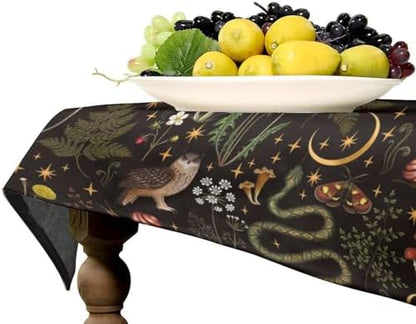 Rustic Forest Tablecloth, Fairy Tale Forest Woodland Wild Animals Moths Flowers Moon Star Table Cover for Home Kitchen Dining Table Party Camping Decor 60x120in