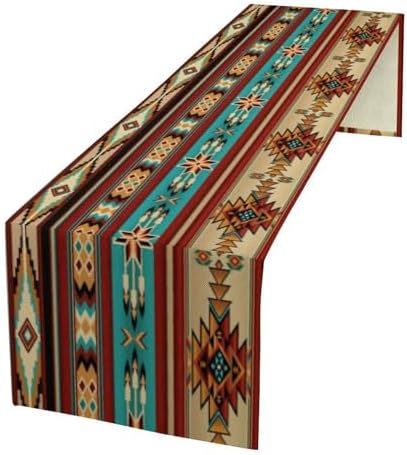 Aztec Southwest Table Runner, Ethnic Style Design Geometric Triditional Kitchen Table Runners Table Setting Decor for Garden Farmhouse Wedding Party Holiday Dinner Home, 13x108 Inch